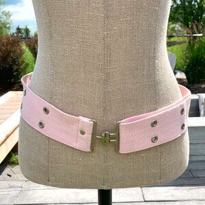 Vintage Y2K Grommet Double Eyelet Adjustable Pink Canvas Wide Belt
